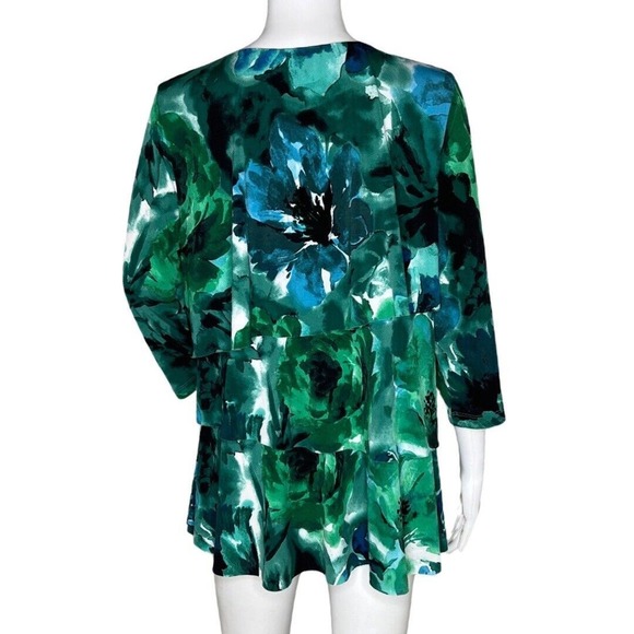 Susan Graver Shirt Womens Small Blue Green Layered Ruffle Blouse Colorful Casual - Picture 4 of 8